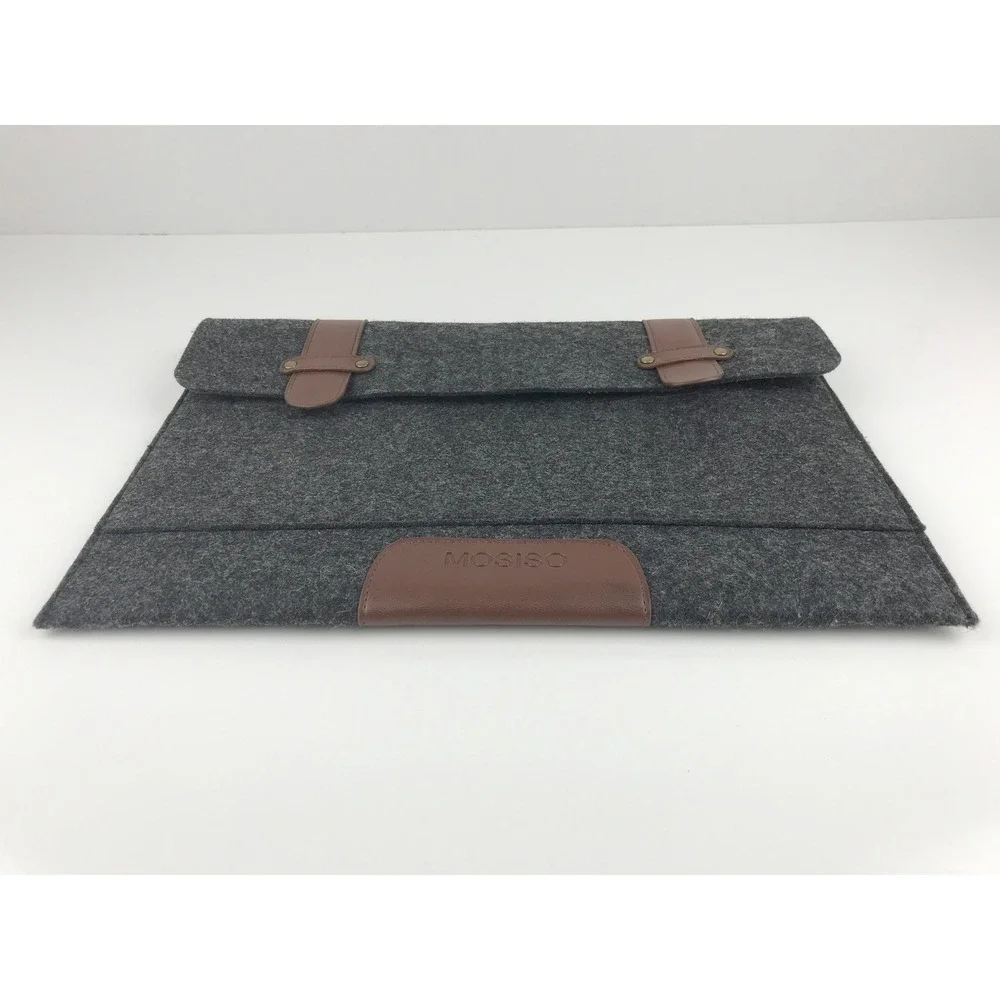 MOSISO Laptop Sleeve Case Felt Gray w/ Brown Faux‎ Leather Accents Tablet Cover